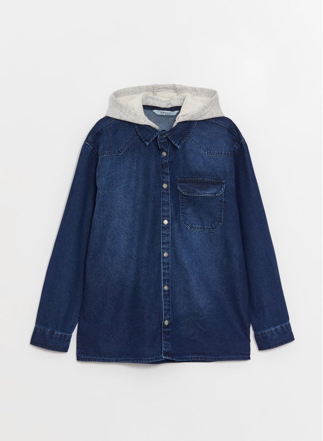 LC WAIKIKI Comfort Fit Hooded Boys' Denim Shirt - Image 1